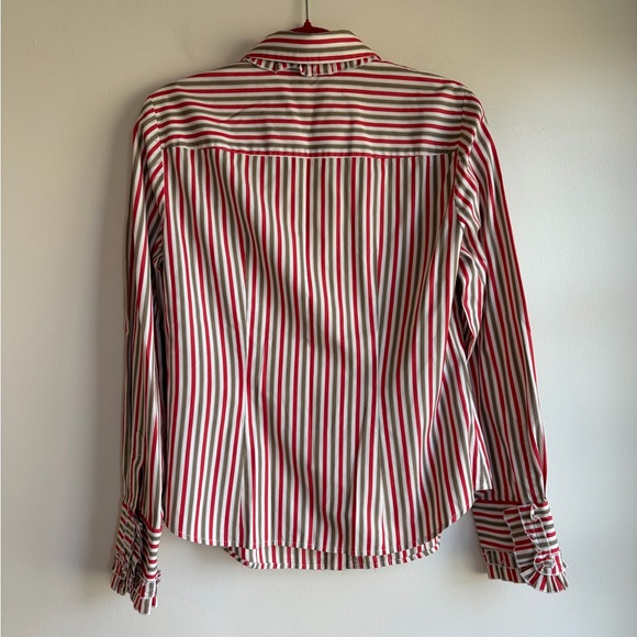 Carlisle Women's Tuxedo Ruffle Front Striped Button Down Shirt Size 8 - Picture 3 of 5